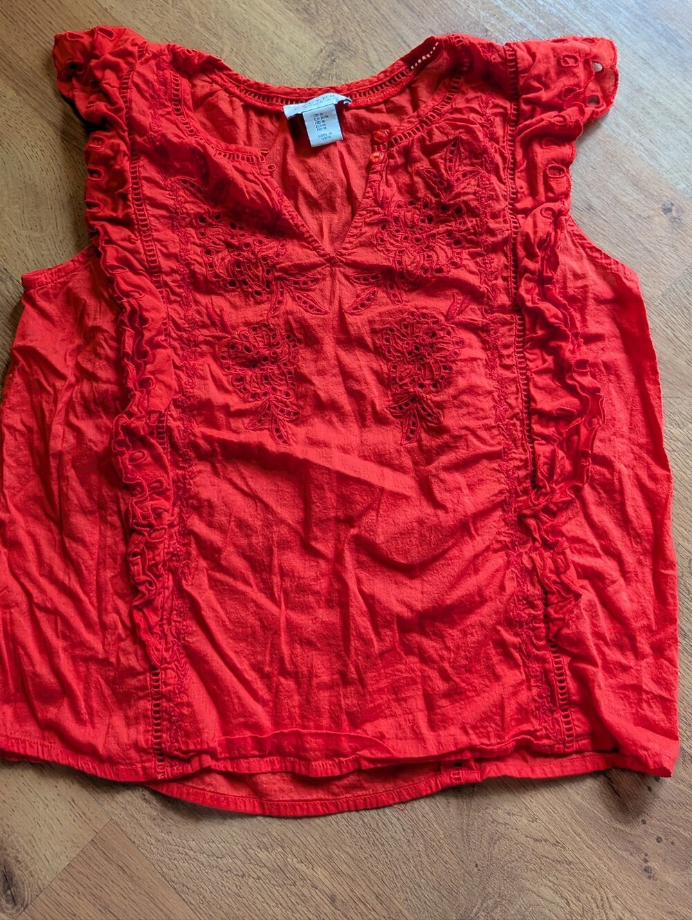 Calypso St. Barth Bright Red Embroidered Ruffle Shell